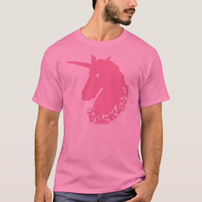T-shirt Licorne rose avec des crânes (Devant)