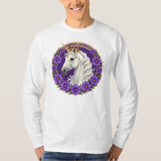 T-shirt licorne royale blanche avec mauve violette