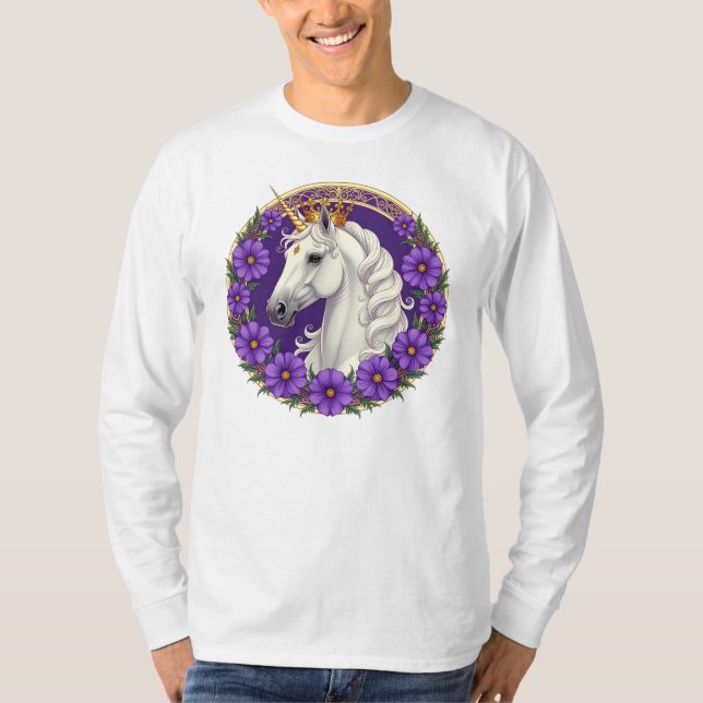 T-shirt licorne royale blanche avec mauve violette (Devant)