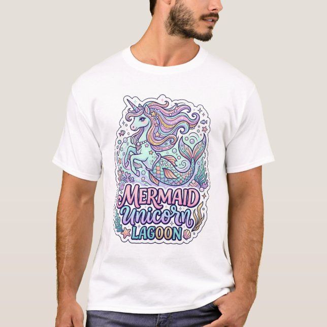 T-shirt Licorne Sirène Licorne Lagune Conception Graphique (Devant)