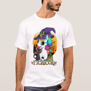 T-shirt Licorne sorcière Witch Halloween Chat noir orange