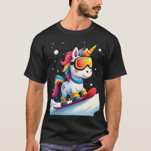 T-shirt Licorne sur Snowboard - Ski drôle et sports d'hive