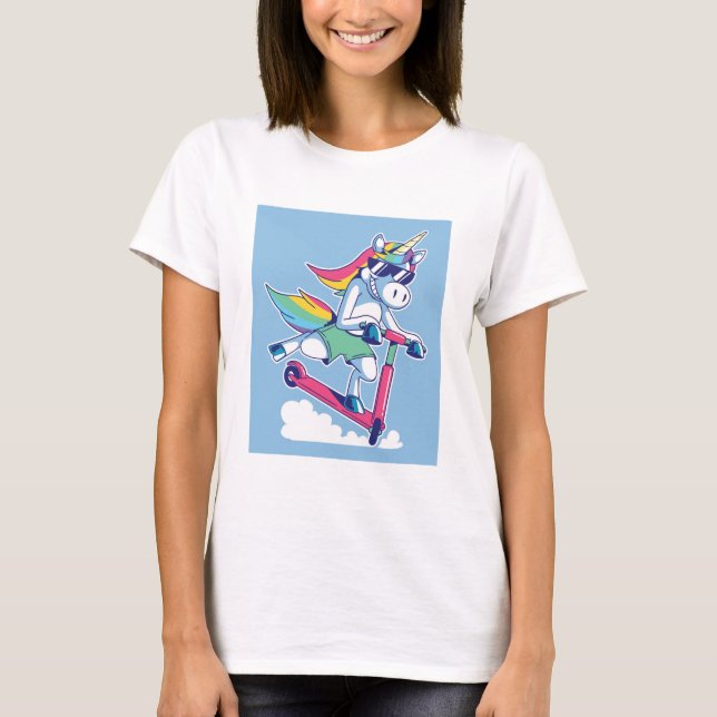 T-shirt Licorne sur un scooter (Devant)