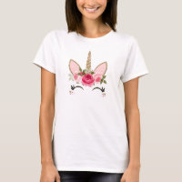 Licorne Tendance Paillettes Dorées & Fleurs Roses