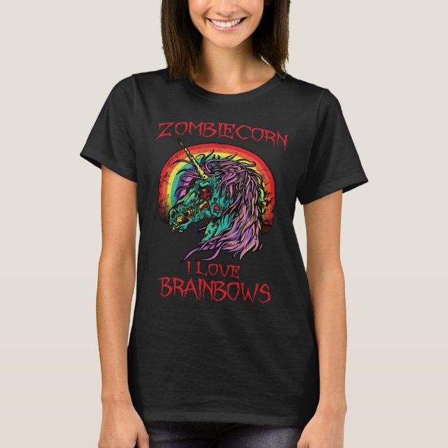 T-shirt Licorne Zombie J'Aime Brainbows Halloween Gothique (Devant)