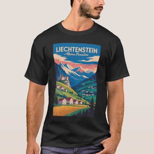 T-shirt Liechtenstein Landscape Illustration Travel Art (Devant)