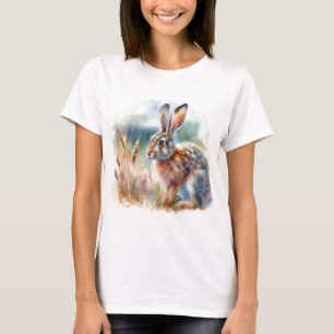 T-shirt Lièvre dans le champ Art aquarelle d'animal sauvag