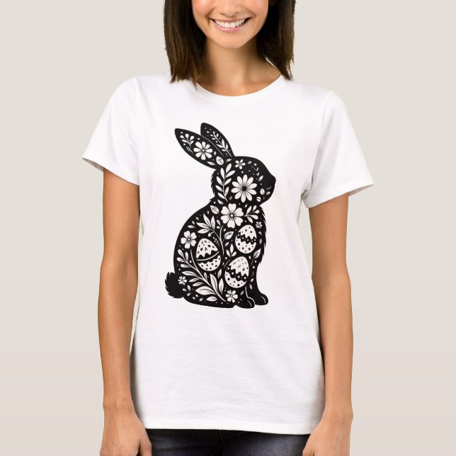 T-shirt Lièvre de Pâques Silhouette Florale (Devant)
