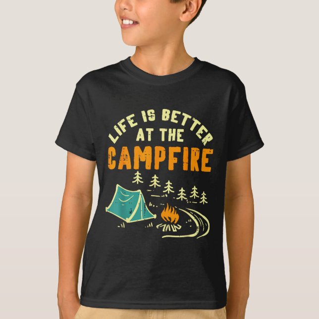 T-shirt Life Better Campfire Camng Camper Boys Girl Kids M (Devant)