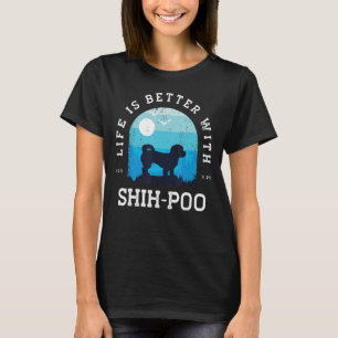 T-shirt Life Better Shih Poo Vintage Blue Chien Maman Papa