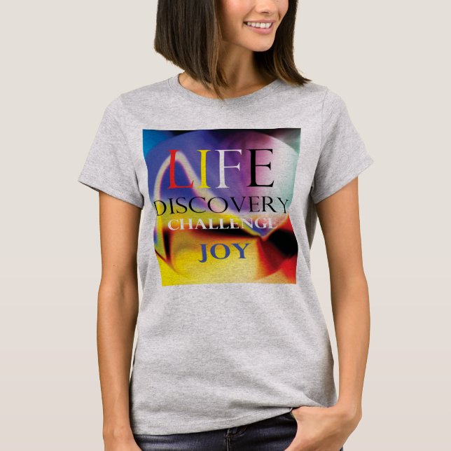 T-shirt "Life Discovery Challenge Joy" Blue Red Yellow Art (Devant)