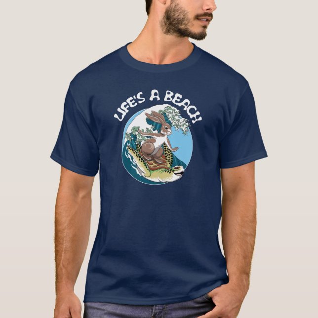 T-shirt Life is a Beach - Rabbit and Turtle Surfing (Devant)