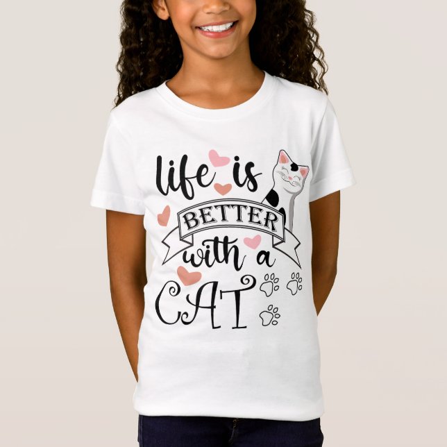 T-Shirt Life is Better With a Cat quote slogan (Devant)
