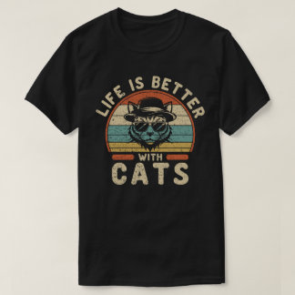 T-shirt Life Is Better With Cats Vintage Sunset