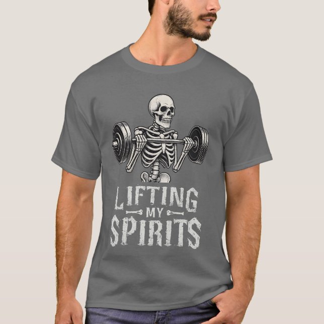 T-shirt Lifting My Spirits Bodybuilding Skeleton Funny Gym (Devant)