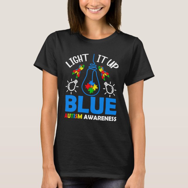 T-shirt Light It Up Blue Autism Awareness Autistic Puzzle  (Devant)