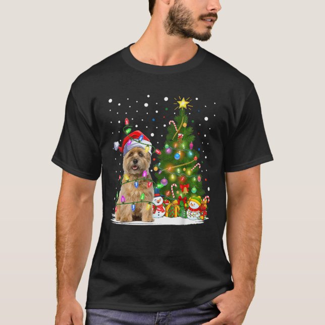 T-shirt Lighting Xmas Tree Santa Cairn Terrier Dog Christm (Devant)
