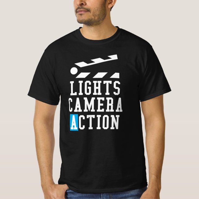 T-shirt Lights Camera Action Clapper Board - Film Crew (Devant)