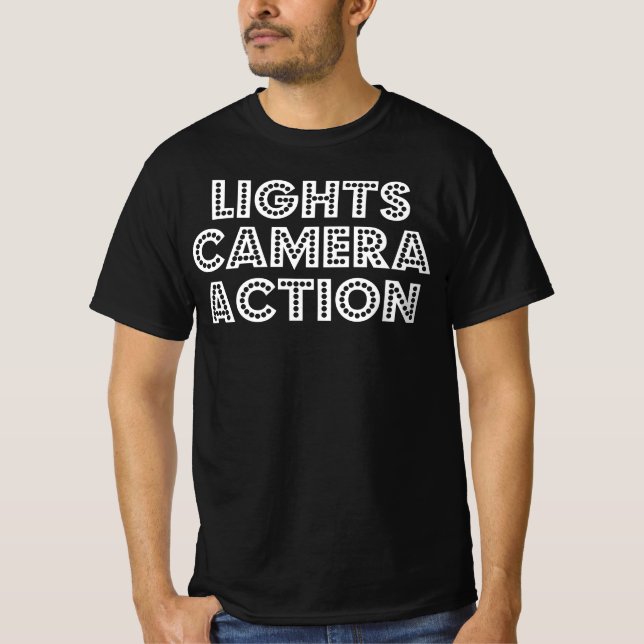T-shirt Lights Camera Action Film Crew réalisateur Cadeau (Devant)