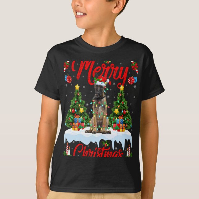 T-shirt Lights Xmas Tree Santa Belgian Malinois Dog Christ (Devant)