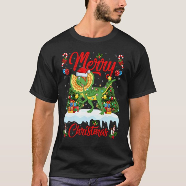 T-shirt Lights Xmas Tree Santa Dilophosaurus Dinosaur Chri (Devant)