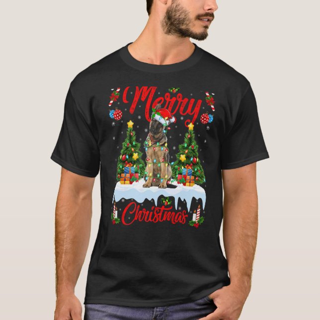 T-shirt Lights Xmas Tree Santa German Shepherd Dog Christm (Devant)