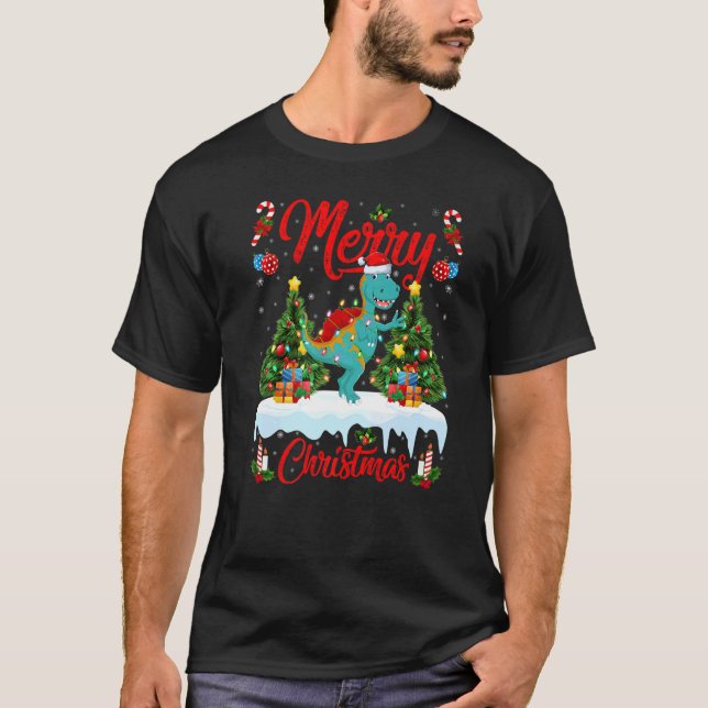 T-shirt Lights Xmas Tree Santa Spinosaurus Dinosaur Christ (Devant)