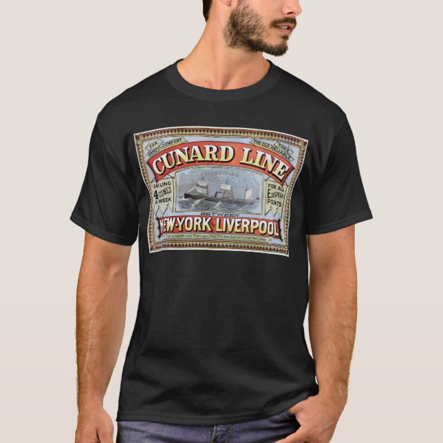 T-shirt Ligne affiche de Cunard de New York Liverpool (Devant)