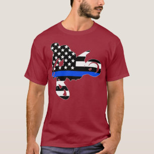 T-shirt Ligne bleu mince motocross dirt vélo course cop