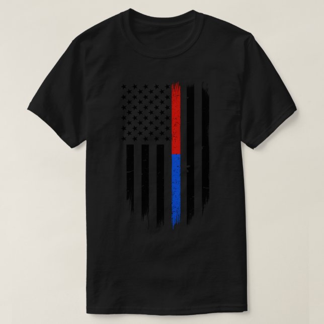 T-shirt Ligne Bleue Bleue Mince Soutien Drapeau Police Pom (Design devant)