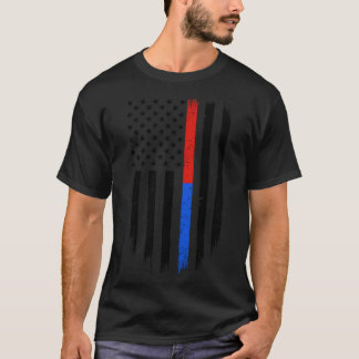 T-shirt Ligne Bleue Bleue Mince Soutien Drapeau Police Pom