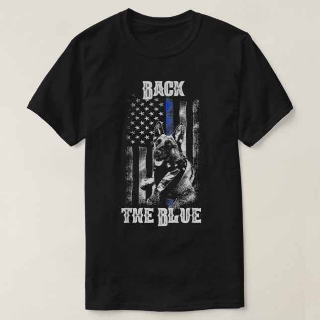 T-shirt Ligne Bleue Mince Arrière Le Drapeau Bleu K9 Chien (Design devant)