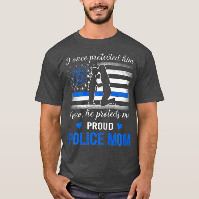 T-shirt Ligne Bleue Mince Drapeau Américain Fier Police Ma (Devant)