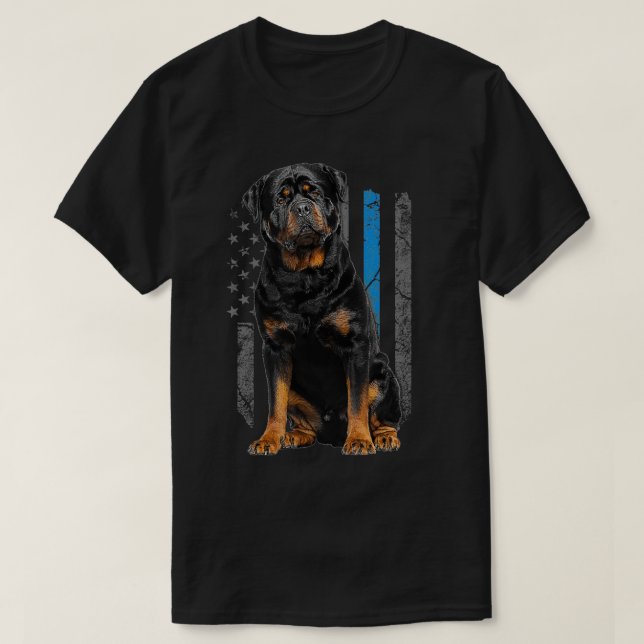 T-shirt Ligne Bleue Mince Drapeau Américain Rottweiler Pol (Design devant)