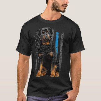T-shirt Ligne Bleue Mince Drapeau Américain Rottweiler Pol