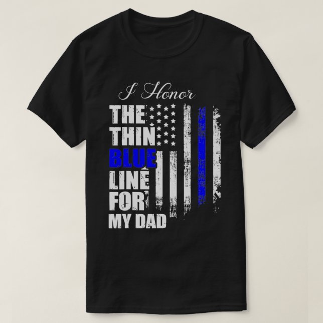T-shirt Ligne Bleue Mince Drapeau De Police De Retour Bleu (Design devant)