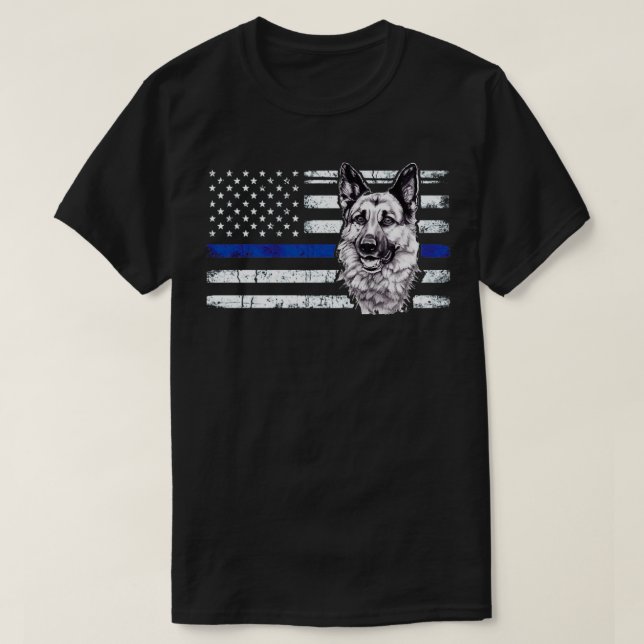 T-shirt Ligne Bleue Mince Drapeau K9 Chemise Allemande Ber (Design devant)