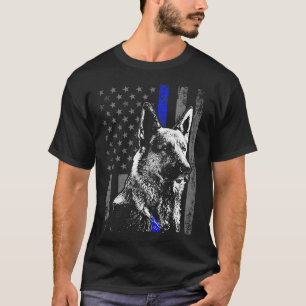 T-shirt Ligne Bleue Mince Drapeau K 9 Berger Allemand Chie