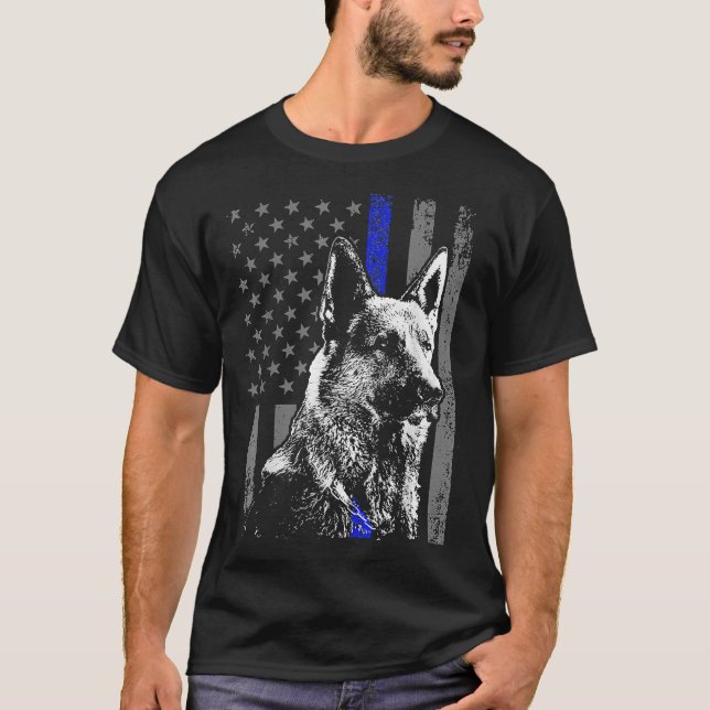 T-shirt Ligne Bleue Mince Drapeau K Berger Allemand Chien  (Devant)