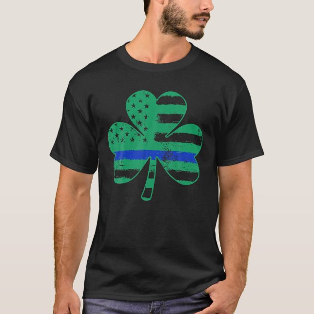 T-shirt Ligne Bleue Mince Irlandais Shamrock Police Cadeau (Devant)