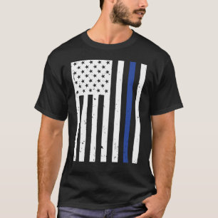 T-shirt Ligne Bleue Mince Police USA Drapeau