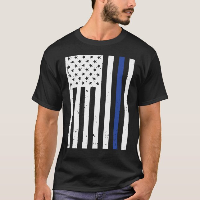 T-shirt Ligne Bleue Mince Police USA Drapeau (Devant)