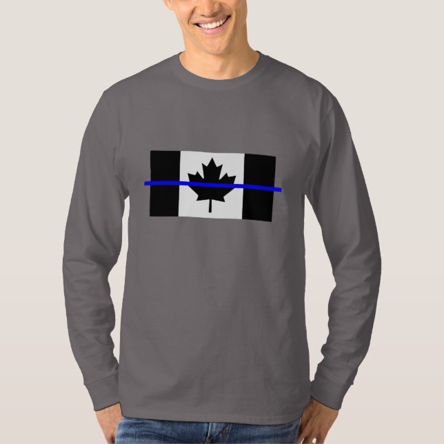 T-shirt Ligne bleue mince sur le drapeau canadien (Devant)