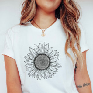 T-shirt Ligne d'art marguerite audacieuse ; Fleur d'été si