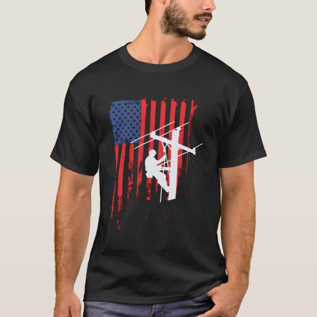 T-shirt Ligne de câble du drapeau américain (Devant)