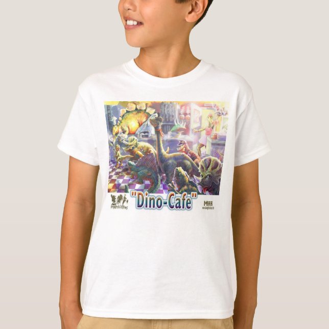 T-shirt Ligne de déjeuner de dinosaure de café de Dino (Devant)