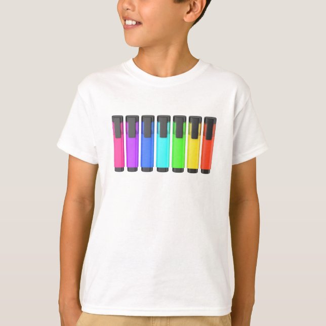 T-shirt Ligne de sept surligneurs de différentes couleurs (Devant)