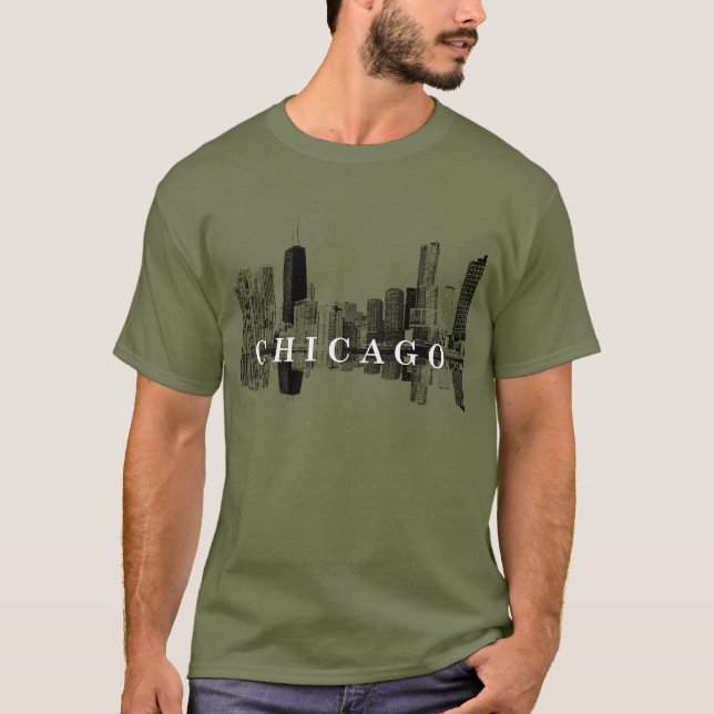 T-shirt Ligne d'horizon de Chicago, Illinois en noir (Devant)