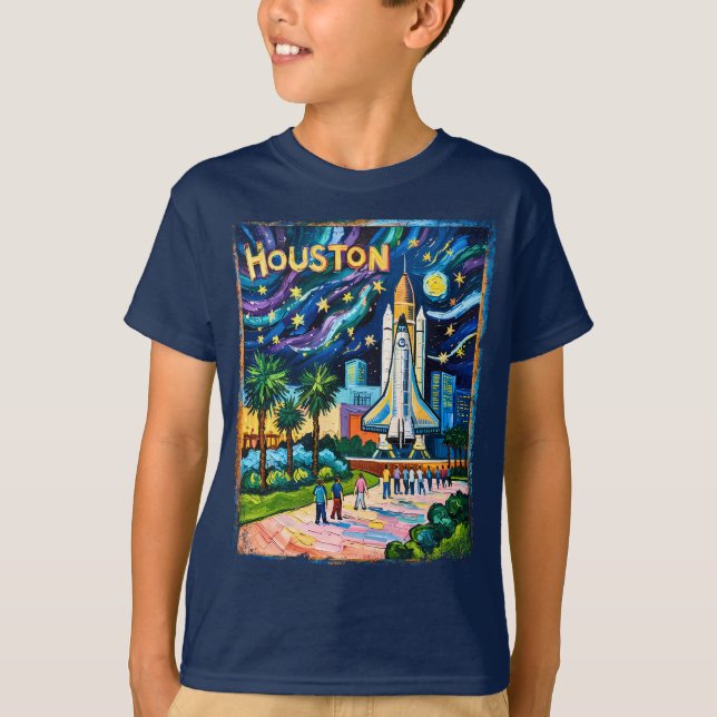 T-shirt Ligne d'horizon de Houston Space Center Rocket Van (Devant)