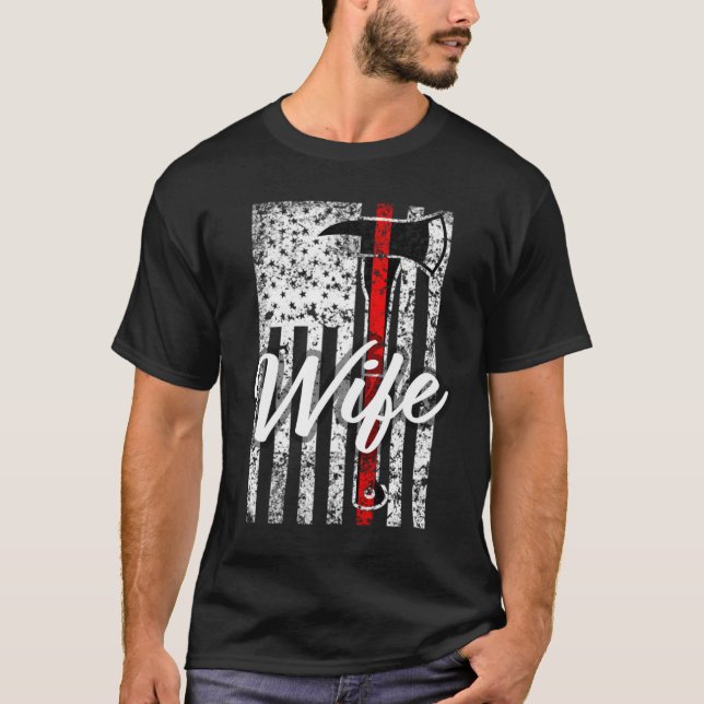 T-shirt Ligne rouge fine de pompier (Devant)